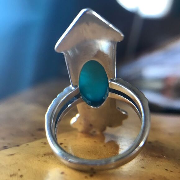 Natural Sleeping Beauty Turquoise Sterling Silver Arrow Ring Size 6 - Picture 8 of 9